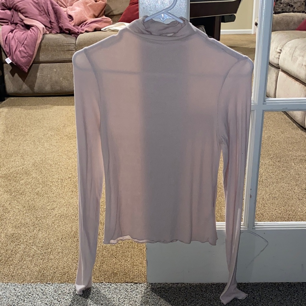 Grey bandit mock neck lettuce edge trim